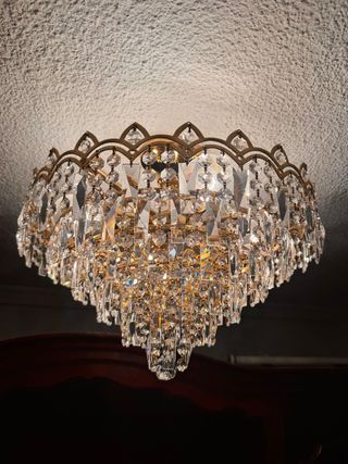 Set 4 lámparas de araña dorada con cristales