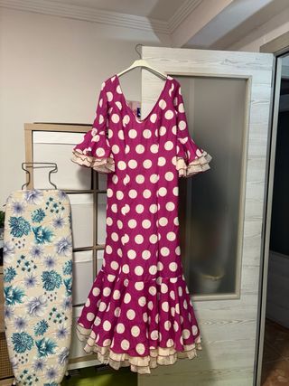 Vestido Flamenca Lunares Rosa y Blanco