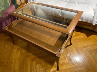 Mesa centro elevable madera y cristal