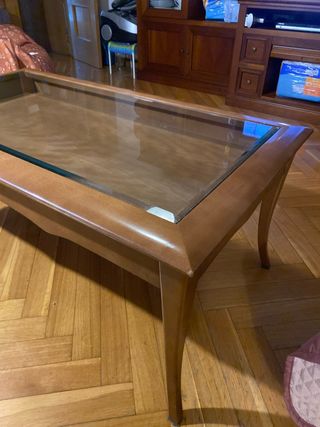 Mesa centro elevable madera y cristal