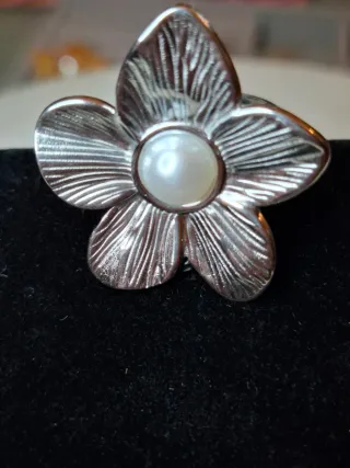 Anillo Flor Perla Plata