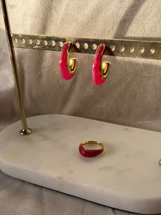 Pendientes y Anillo Rosa Dorado