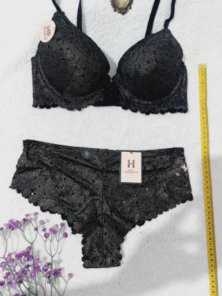 Conjunto Lencería Encaje Negro 85B