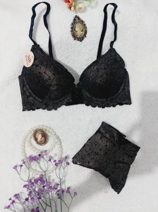 Conjunto Lencería Encaje Negro 85B