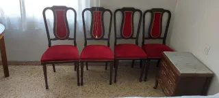 8 Sillas de Comedor Madera y Terciopelo Rojo