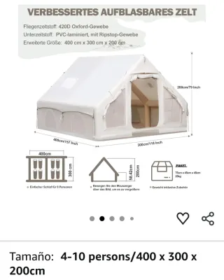 Tienda Hinchable 4-10 Personas 400x300x200cm