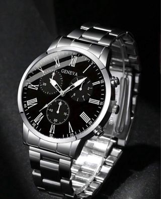 Reloj Geneva Negro y Plateado.