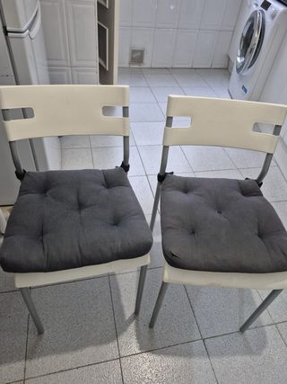 Juego de 2 sillas blancas cocina con cojín