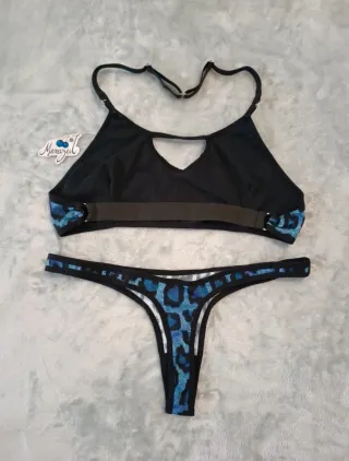 Conjunto lencería halter leopardo azul Morazul