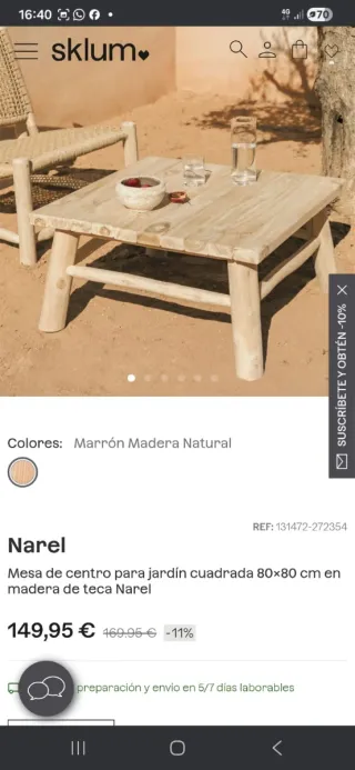 Mesa baja de madera natural