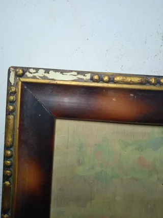 Cuadro antiguo niño con cesta flores