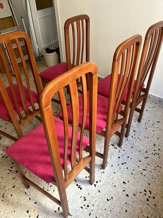 Pack 5 Sillas Comedor Madera y Tela Roja