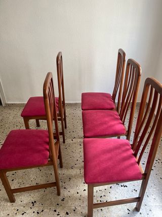 Pack 5 Sillas Comedor Madera y Tela Roja