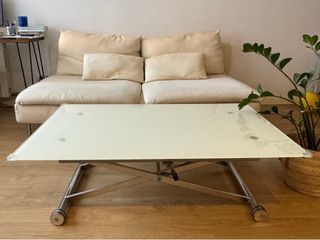 Mesa de centro elevable cristal vinilado blanco