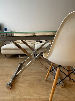 Mesa de centro elevable cristal vinilado blanco