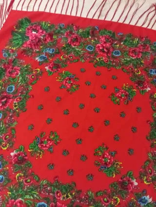 Mantón Sevillanas Flores Rojo