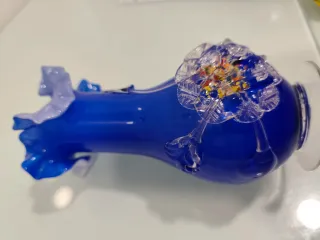 Jarrón azul cristal con borde ondulado