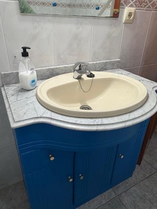 Mueble de baño lavabo azul y beige