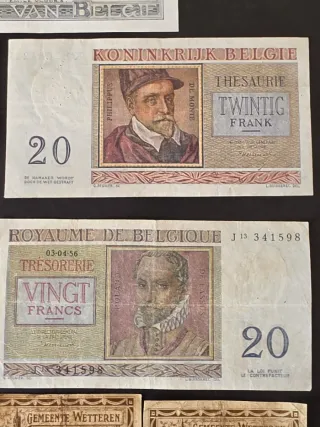 Lote Billetes Bélgica 100, 50, 20 Francos