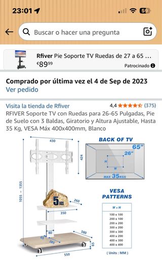 Soporte TV RFIVER con Ruedas