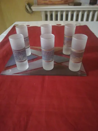 Juego de 6 Vasos de Chupito Decorados y bandeja