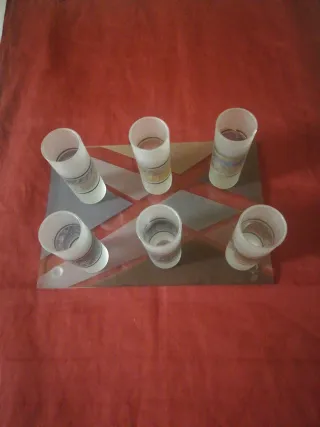 Juego de 6 Vasos de Chupito Decorados y bandeja