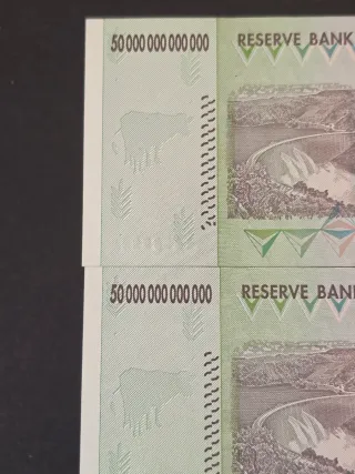 2 billetes de 50 trilliones correlativos Zimbabwe