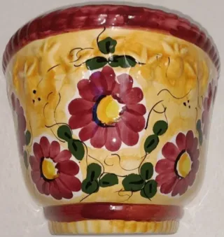 Macetero cerámica vintage pintado a mano flores