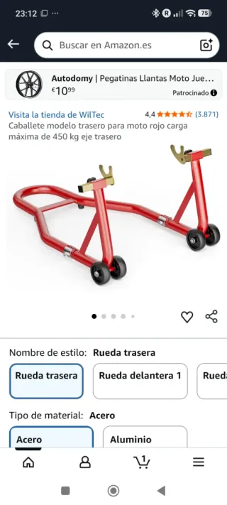 Caballete Trasero Moto Rojo 450kg