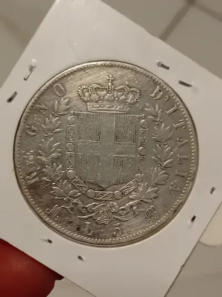 Moneta Argento Corona Savoia 5 Lire 1872