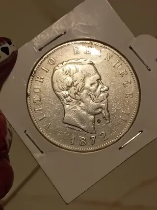 Moneta Argento Corona Savoia 5 Lire 1872