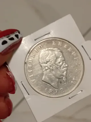 Moneta Argento Corona Savoia 5 Lire 1872