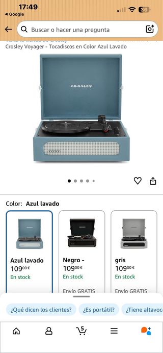 Tocadiscos Crosley Voyager Portátil Azul/Gris