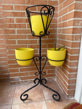 Macetero forja 3 plantas amarillo