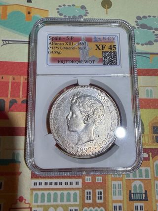 5 Pesetas Alfonso XIII 1897 Plata Madrid NCV