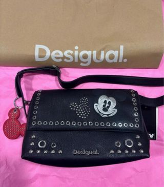 Bolso Desigual Mickey Negro y Plateado Nuevo