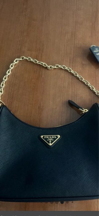 Bolso Prada Negro Cadena Dorada Original