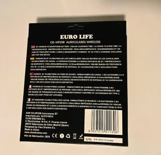 Auriculares EURO LIFE BT 5.0 Negros