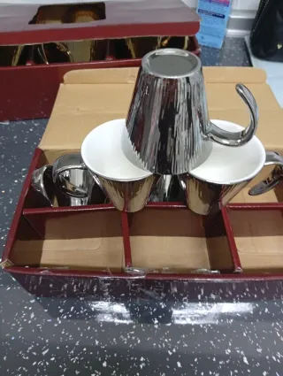 Set 5 Tazas Café Espresso Plateadas