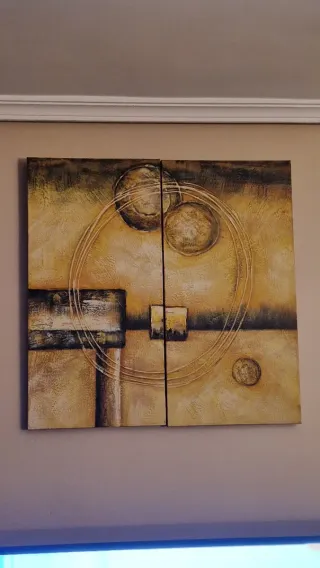 Cuadro doble composición beige y dorado