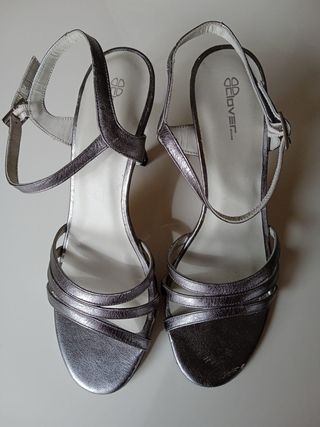 Zapatos de tacón mujer piel plateados talla 37