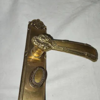 Juego antiguo manillas puerta latón