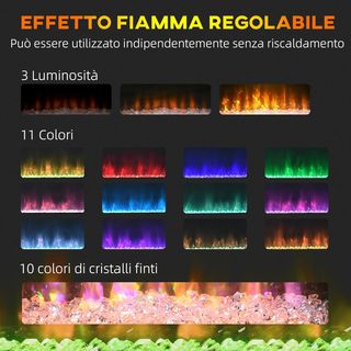 Chimenea Eléctrica de 11 Colores con Apagado Automático y Temporizador de 12H, Chimenea de Pared en MDF, Acero y Vidrio Templado, 98X27X54.5 Cm, Blanco