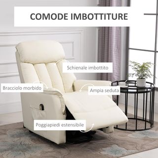 Sillón Eléctrico Elevador Reclinable 145°, Sillón Relax Eléctrico de Piel PU con Control Remoto, Bolsillos Laterales y Reposapiés Integrado, Crema