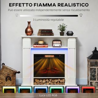 Chimenea Eléctrica Con Marco Efecto Llama 3D Realista 3 Modos, 1800W Chimenea Eléctrica Empotrable Con Luz LED Y Calefacción Regulable, 2 Mando a Distancia, Termostato, Temporizador, Blanco
