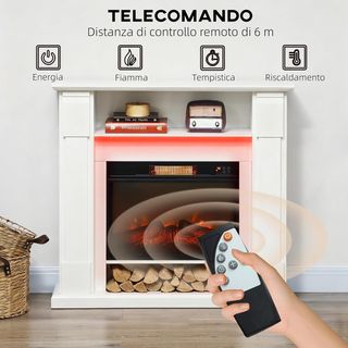 Chimenea Eléctrica Con Marco Efecto Llama 3D Realista 3 Modos, 1800W Chimenea Eléctrica Empotrable Con Luz LED Y Calefacción Regulable, 2 Mando a Distancia, Termostato, Temporizador, Blanco