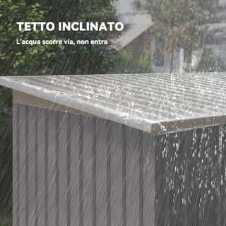 Caseta de Jardín 3.2M² en Acero Galvanizado con Kit de Fundación, Salidas de Aire, Cobertizo para Herramientas con Techo Inclinado, Doble Puerta Corredera Bloqueable, Gris Claro