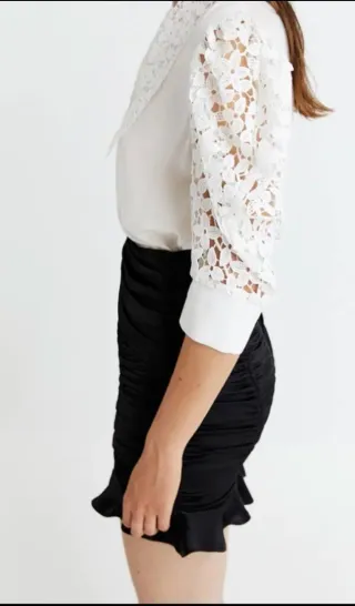 Camisa blanca encaje cuello bobo Talla S