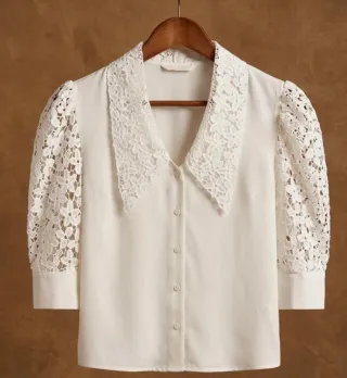 Camisa blanca encaje cuello bobo Talla S