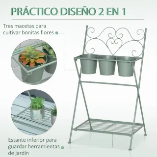Outsunny Soporte Plantas 3 Macetas Plegable